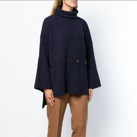 JOSEPH Camel Wool Button Embellished Poncho Sweater Turtleneck Womens Large L - Picture 7 of 16